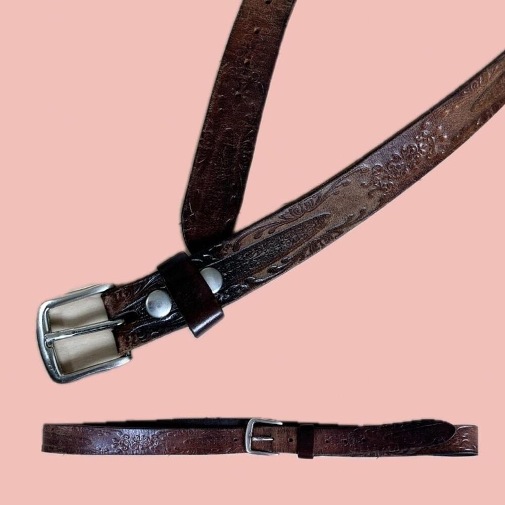 Artecbelts Solid Leather Western Belt – Tooled Brown Country Style